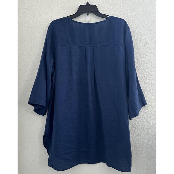Ellen Tracy Tunic Top Womens 2X Blue Linen Zip Front 3/4 Sleeve Utility Office - Picture 8 of 13